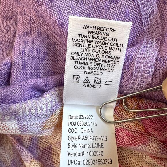 LOGO Lori Goldstein Womens Laine Button Blouse Top Size L Floral Sheer Purple - Picture 7 of 9